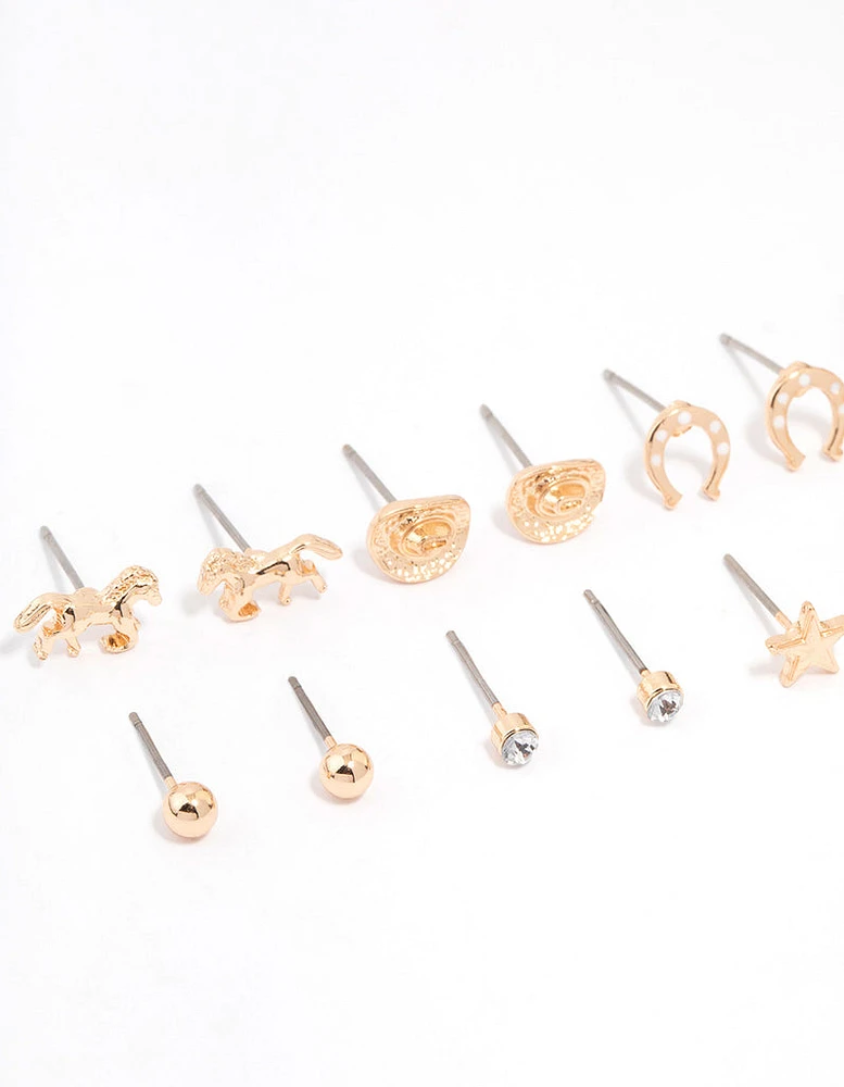 Gold Western Cowgirl Earrings 8-Pack