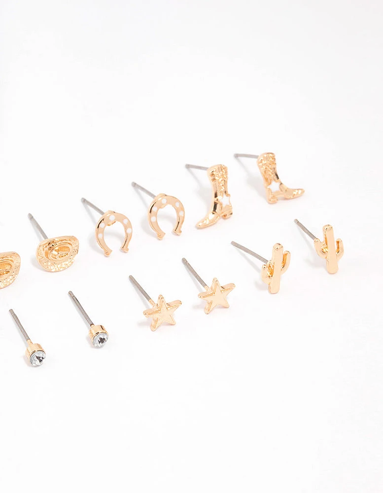 Gold Western Cowgirl Earrings 8-Pack