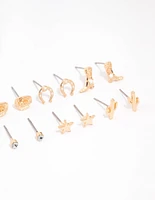 Gold Western Cowgirl Earrings 8-Pack