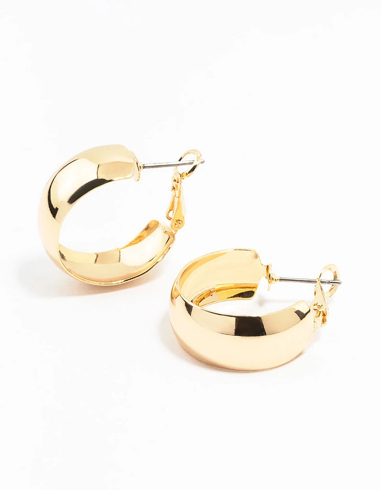 Gold Thin Wide Hoop Earrings