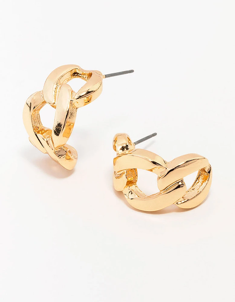 Gold Cuban Link Hoop Earrings