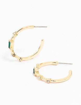 Gold Diamante Baguette Thin Hoop Earrings