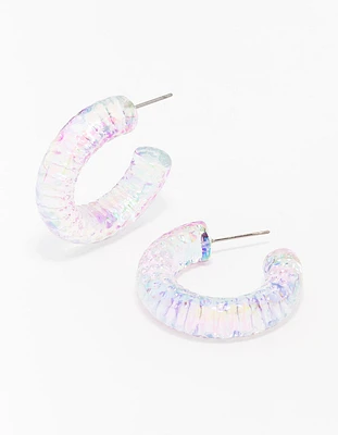 Plastic Clear Glitter Hoop Earring