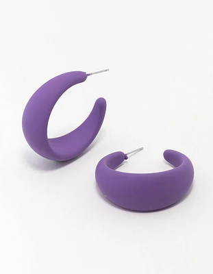 Purple Coated Metal Chunky Teardrop Hoop Earrings