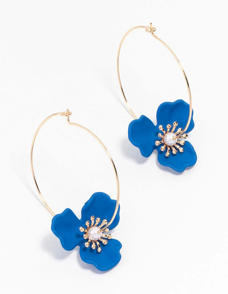 Gold Coated Wire Flower Hoop Earrings