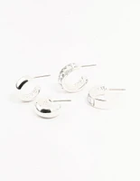 Silver Baguette & Diamante Hoop Earrings 2-Pack