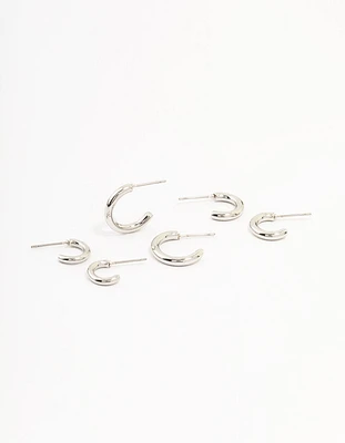 Silver Graduating Sized Huggie Earrings 3-Pack