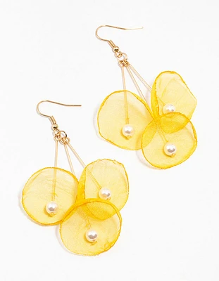 Yellow Gold Multiple Pears l Flower Drop Earrings