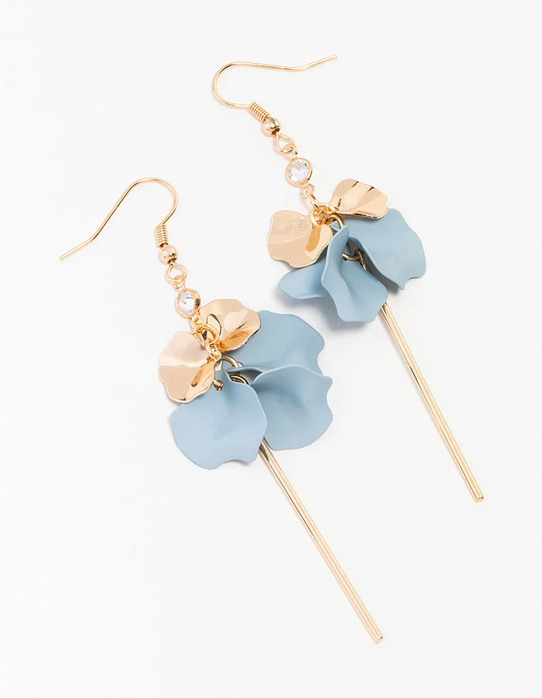 Blue Coated Layered Petal Diamante Drop Earrings