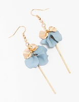 Blue Coated Layered Petal Diamante Drop Earrings