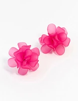 Pink Plastic Large Flower Petal Stud Earrings