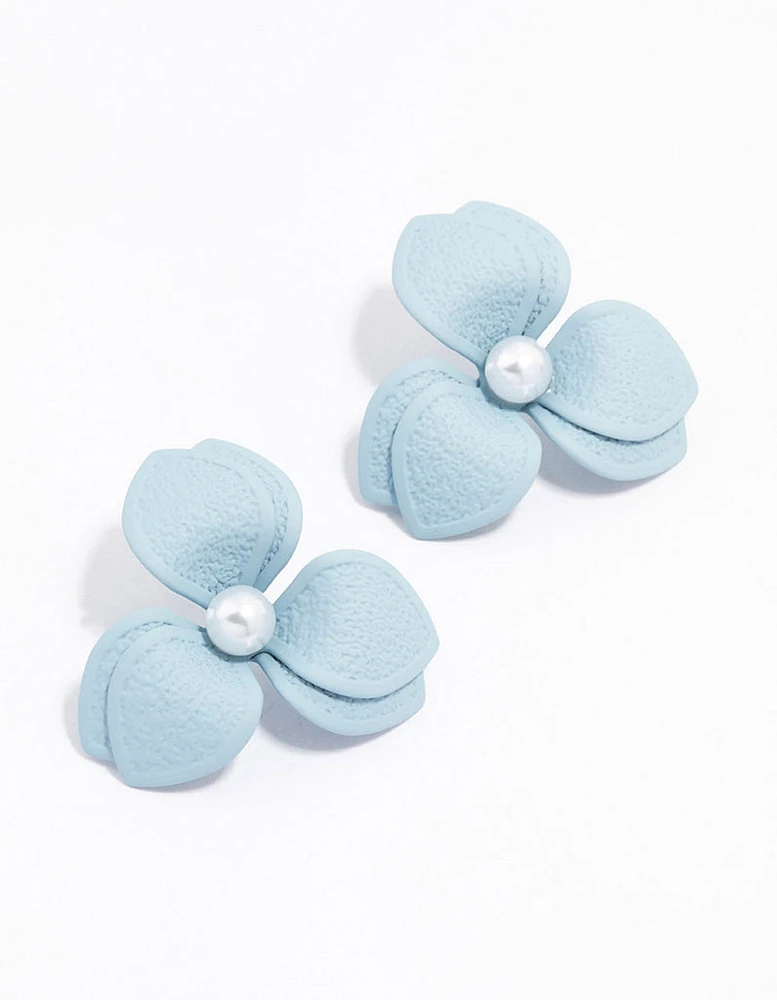 Blue Coated Metal Petal Stud Earrings