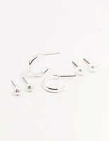 Silver Pearl Stud & Hoop Earrings 3-Pack