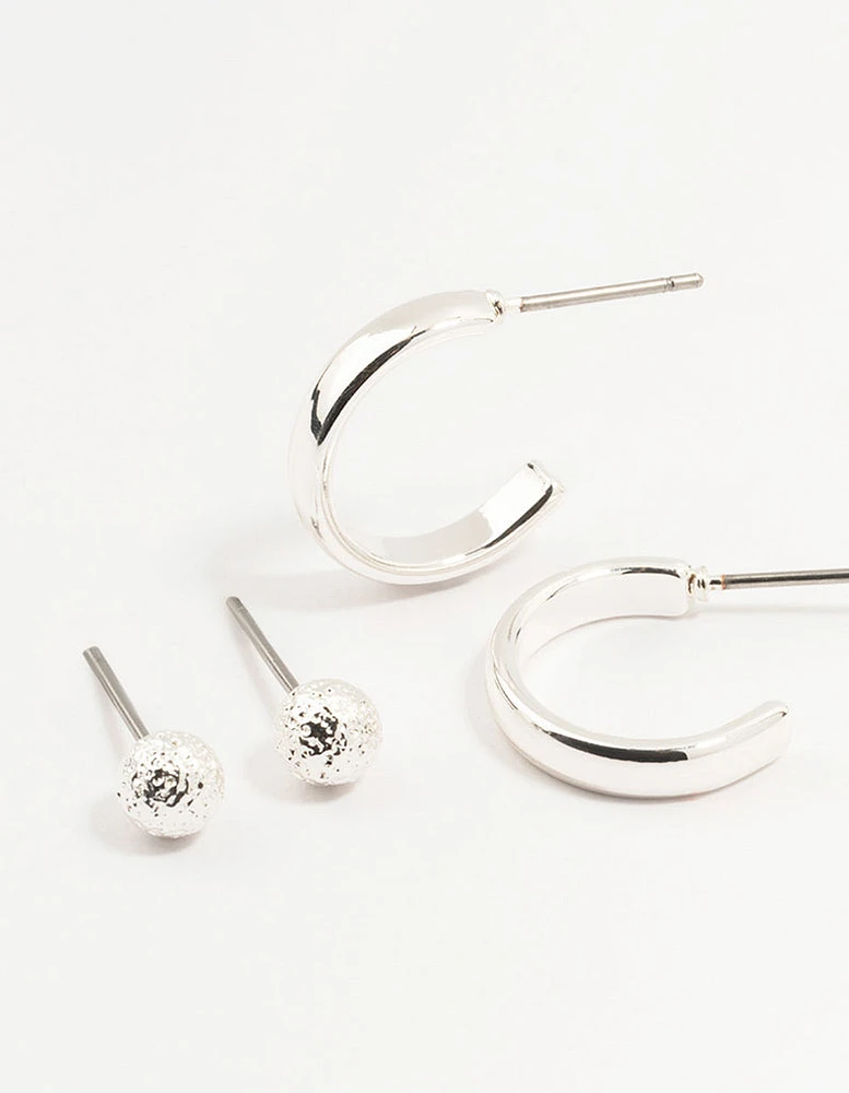 Silver Pearl Stud & Hoop Earrings 3-Pack