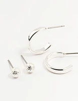 Silver Pearl Stud & Hoop Earrings 3-Pack