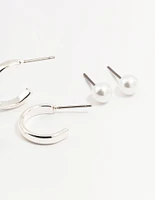 Silver Pearl Stud & Hoop Earrings 3-Pack