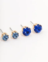 Gold Purple Multi Diamante Stud Earrings 3-Pack