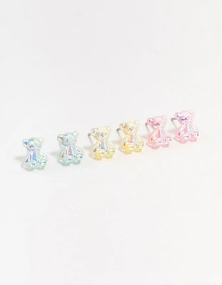 Plastic Holographic Teddy Stud Earrings 3-Pack