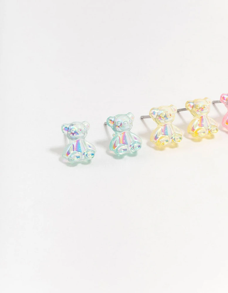 Plastic Holographic Teddy Stud Earrings 3-Pack