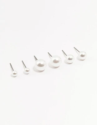 Beaded Multi Size Pearl Stud Earrings 3-Pack