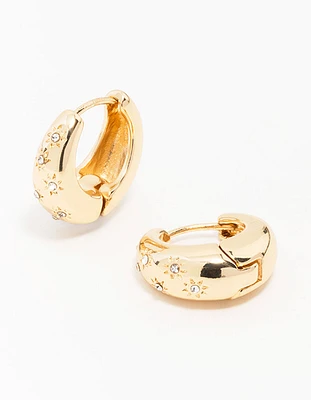 Gold Diamante Tear Drop Clicker Huggie Earrings