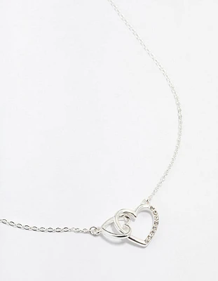 Silver Diamante Heart Link Necklace