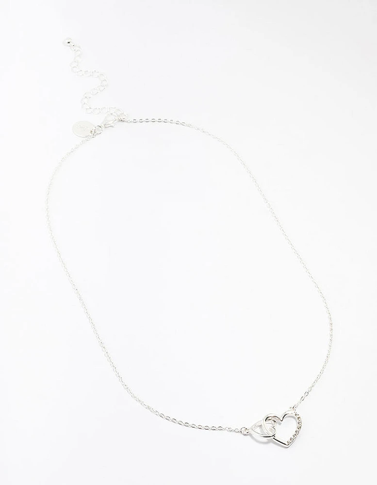 Silver Diamante Heart Link Necklace