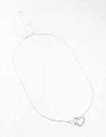 Silver Diamante Heart Link Necklace