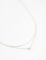 Silver Plated Double Diamante Slinky Chain Layered Necklace