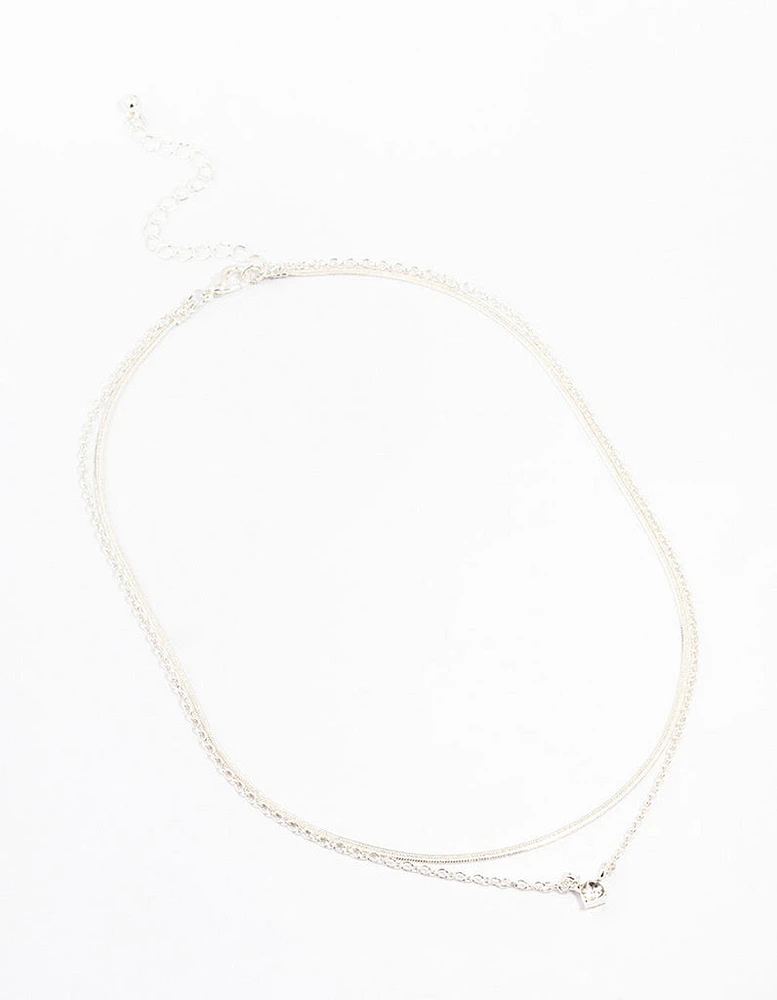 Silver Double Diamante Slinky Chain Layered Necklace