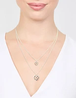 Silver Double Chain Heart Diamante Necklace