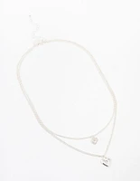 Silver Double Chain Heart Diamante Necklace