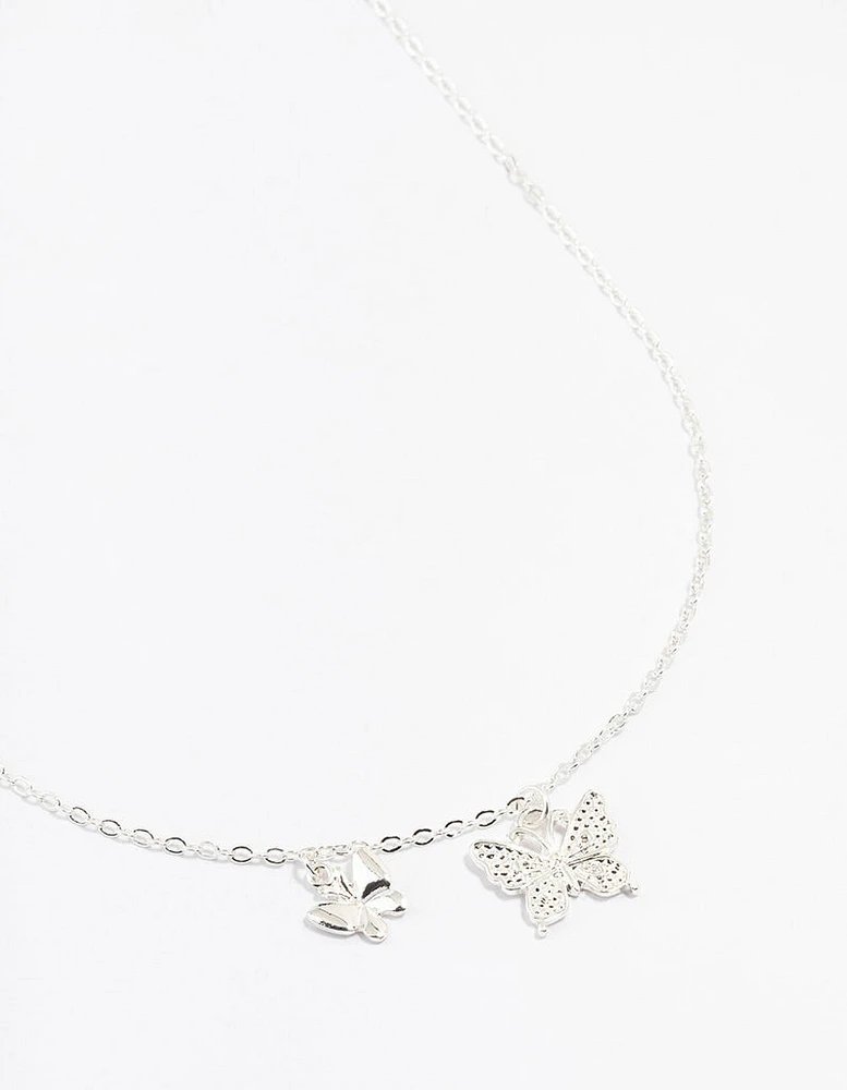 Silver Double Diamante Butterfly Necklace