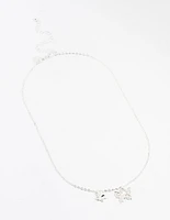 Silver Double Diamante Butterfly Necklace