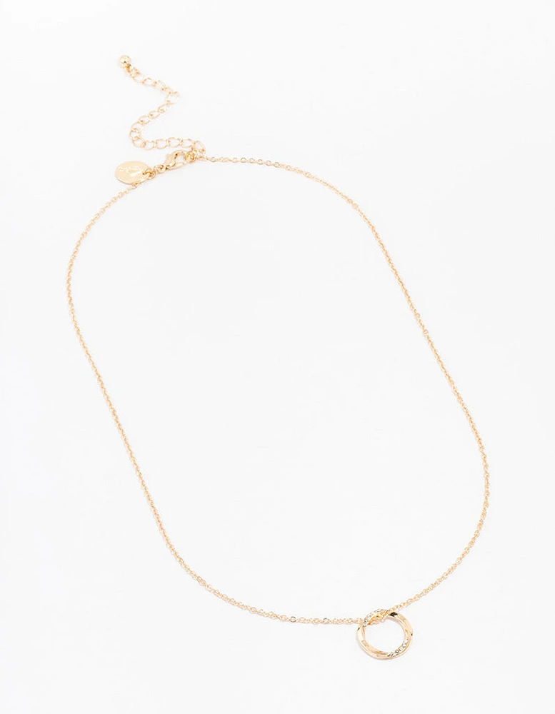 Gold Thin Diamante O Ring Necklace