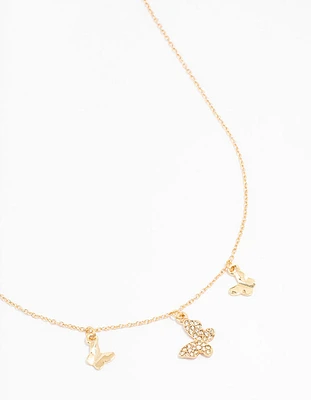 Gold Diamante Butterfly Droplet Necklace