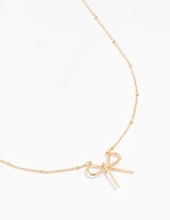 Gold Ball Chain Bow Necklace