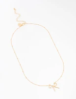 Gold Ball Chain Bow Necklace