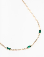 Gold Cup Chain Baguette Station Necklace