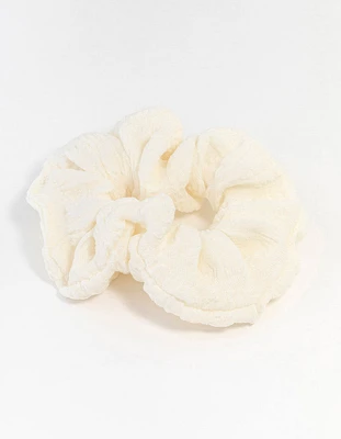 Cream Fabric Seersucker Scrunchie