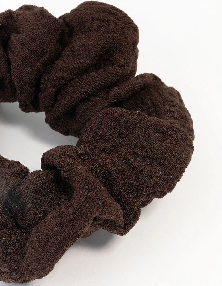 Brown Fabric Seersucker Scrunchie