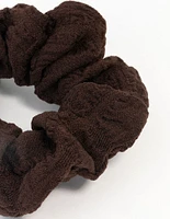 Brown Fabric Seersucker Scrunchie