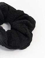 Black Fabric Seersucker Scrunchie