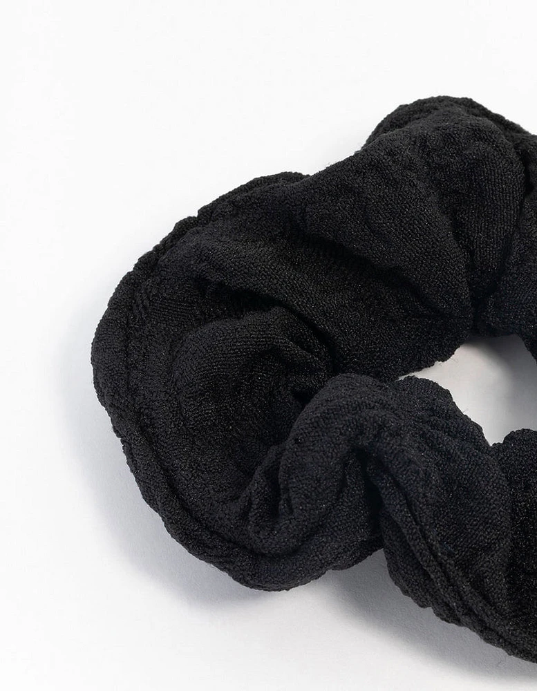 Black Fabric Seersucker Scrunchie