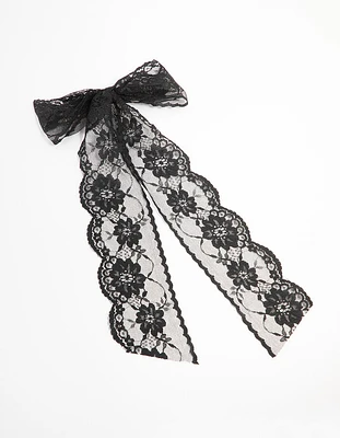 Black Lace Fabric Medium Bow Clip