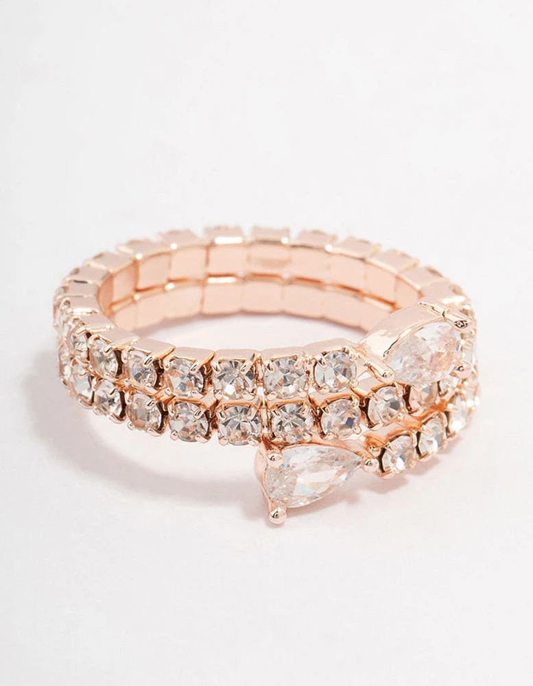 Rose Gold Cubic Zirconia Spiral Pear Ring