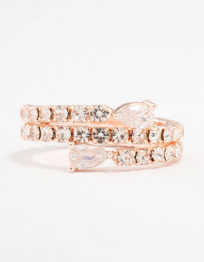 Rose Gold Cubic Zirconia Spiral Pear Ring