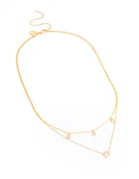 Gold Plated Cubic Zirconia Teardrop Layered Necklace