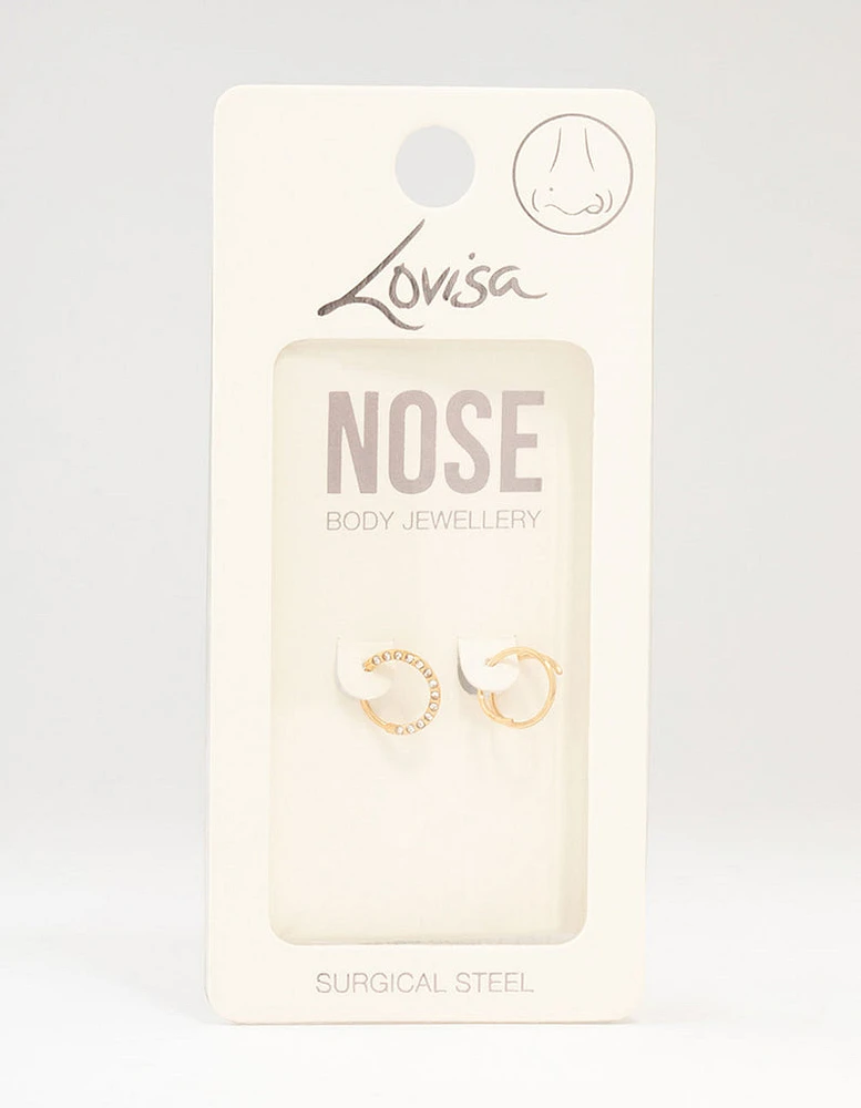 Gold Plated Cubic Zirconia And Spiral Nose 2-Pack