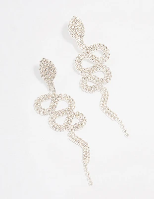 Silver Snake Diamante Swirl Drop Earrings